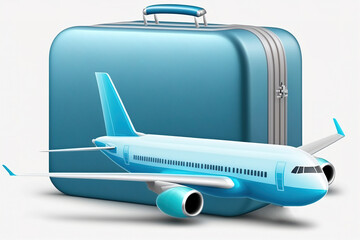 Passenger jet airplane and suitcase luggage 
