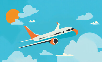 Fototapeta na wymiar Airplane flying on a blue sky 