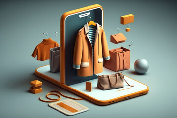 An illustration showcasing the ease and convenience of online shopping. Ai generated.
