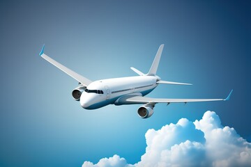 Flying airplane on blue sky illustration for safe travel ai generated