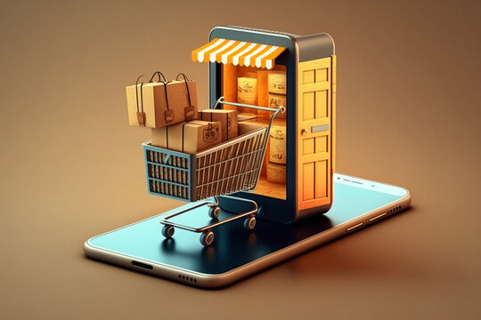 An illustration showcasing the ease and convenience of online shopping. Ai generated.
