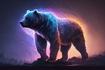Striking Skyline Appear as Energetic Bear Paints the Sky with Vibrant Blues and Purples. Generative AI - obrazy, fototapety, plakaty