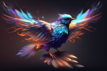 Vibrant Colors Take Flight in Brilliant Bird Background Burst of Light Blues, Purples and Oranges. Generative AI