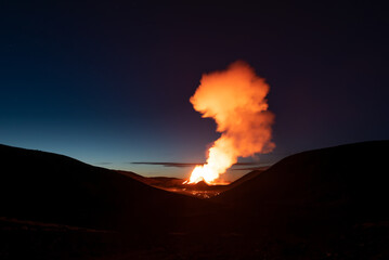 Volcano valley dawn eruption Iceland