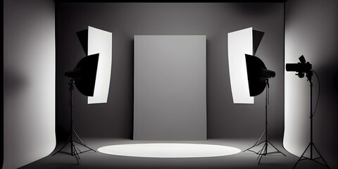 Empty Photo Studio Backdrops on Spotlight Room Background with Showing Template