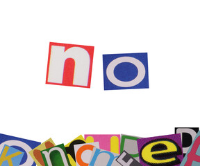 word No from cut magazine newspaper colored letters