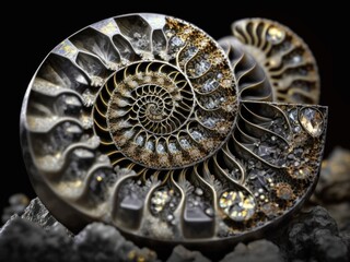 Ammonite fossil background created with Generative AI technology