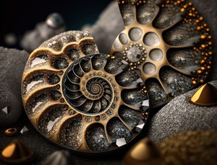 Naklejka premium Ammonite fossil background created with Generative AI technology