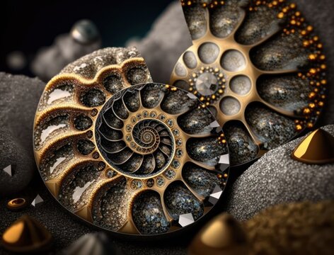 Ammonite fossil background created with Generative AI technology