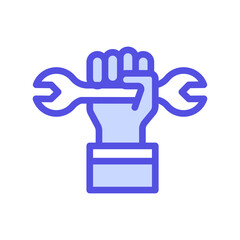 icon Labor Day with concept hand holding wrench. editable file, vector illustration.