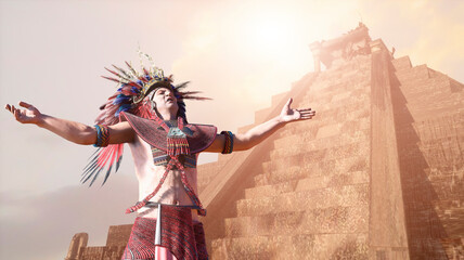 Historical portrait of Maya Prince Ruler of the Aztecs 3d render