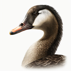 Realistic head goose on a white background, generative AI