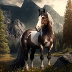Obraz na płótnie Canvas Realistic horse on a nature background, generative AI 