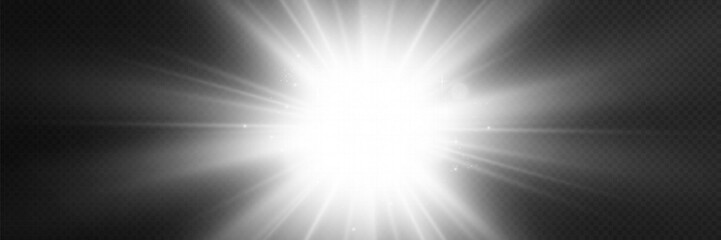 	
Special lens flash, light effect. The flash flashes rays and searchlight. illust.White glowing light. Beautiful star Light from the rays. The sun is backlit. Bright beautiful star. Sunlight. Glare.