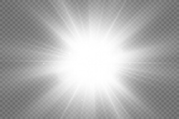 	
Special lens flash, light effect. The flash flashes rays and searchlight. illust.White glowing light. Beautiful star Light from the rays. The sun is backlit. Bright beautiful star. Sunlight. Glare.