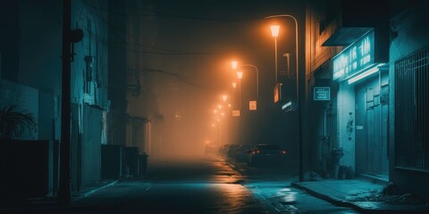 street at night whit cinematic haze - generative ai