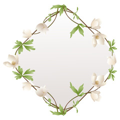 Obraz na płótnie Canvas Decorative frame of spring white flowers floral decor for text, cards and congratulations on holidays, wedding