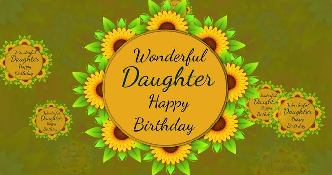 Wonderful Daughter Happy Birthday Full Hd 4K video with yellow flowers background 