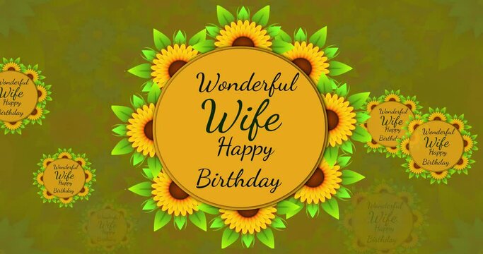 Wonderful wife happy birthday video card with yellow flowers video background