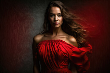 The Bold and Beautiful Confident Woman in a Striking Red Dress, generative ai