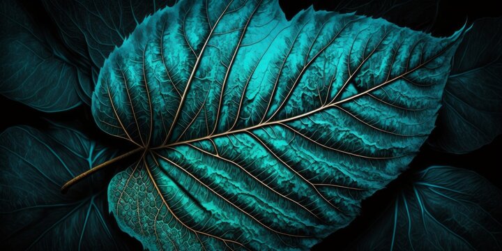 Turquoise Blue Leaf Texture Structure Close up Background Generative AI