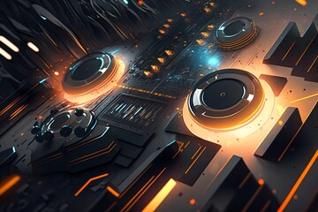 Musical background with speakers. Nightlife scene abstract visual sound illustration. Generative AI