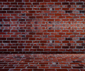 Brick wall texture with floor,Exterior wall of Red Brown grunge concrete stones background,Old...