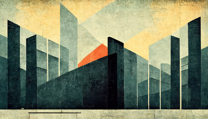 Abstract Bauhaus style background. Trendy aesthetic Bauhaus architecture design. Generative AI. - obrazy, fototapety, plakaty