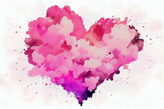 Love Is in the Air: Generative Art Valentine Watercolor with Pink Nubes and Paint Texture. Generative AI
