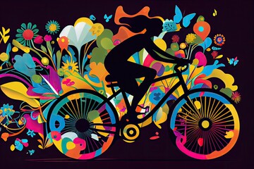 Naklejka na ściany i meble A Whimsical Bicycle Adventure: Cartoon Bike Illustration with Vibrant Colours: Generative AI