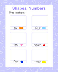 Draw the number of geometry shapes vector illustration, simple practice educational printable worksheet, drawing objects leisure activity learning concept, game for kids teacher's resources