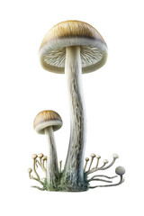 Isolated psychedelic mushroom, vertical, transparent background, mushroom, mycelium, png, generative ai