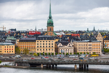 Fototapeta premium Beautiful cityscape of Stockholm, Sweden during the overcast day