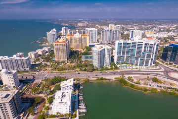 Panorama of City Sarasota FL. Beautiful beaches in Florida. Spring or summer vacations in Florida....