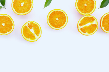 High vitamin C, Juicy and sweet. Fresh orange fruit on white background.