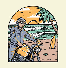 riding a motorcycle to the beach illustration