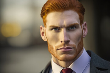 Charismatic Red-Haired Businessman with a Designer Tie, generative ai