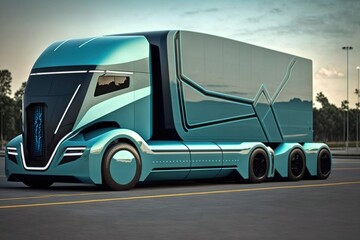 Bus truck of the future on autopilot, futuristic transport autonomous driving, ai