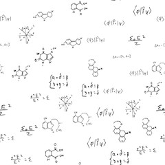 mathematical, physical, chemical formulas and expressions. scientific, educational background. Vector drawn by hand.
