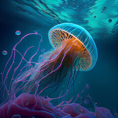 Jellyfish glowing in ocean, Generative AI