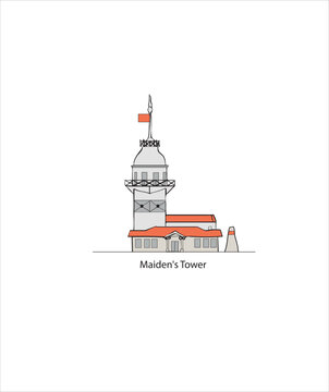 Maidens Tower Istanbul Turkey. Hand drawing vector illustration