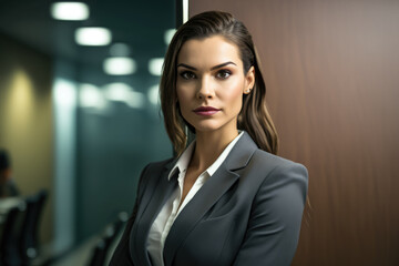 Fototapeta premium Attractive business woman in a training room, generative ai