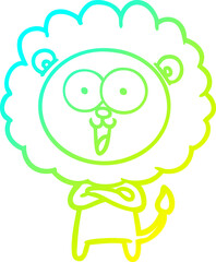 cold gradient line drawing happy cartoon lion