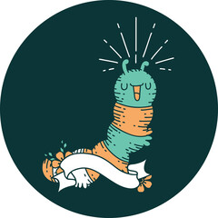 icon of tattoo style happy caterpillar