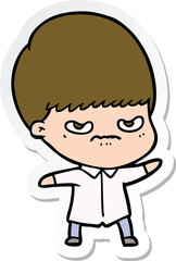 sticker of a annoyed cartoon boy