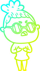 cold gradient line drawing cartoon annoyed woman