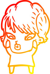 warm gradient line drawing cartoon woman