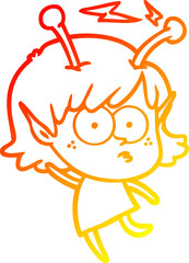 warm gradient line drawing cartoon alien girl