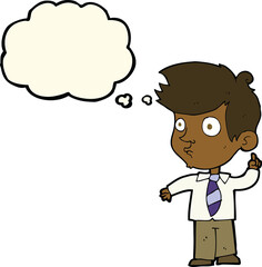 cartoon boy asking question with thought bubble