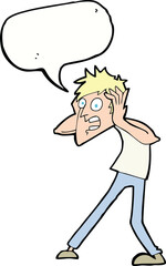 cartoon man panicking with speech bubble